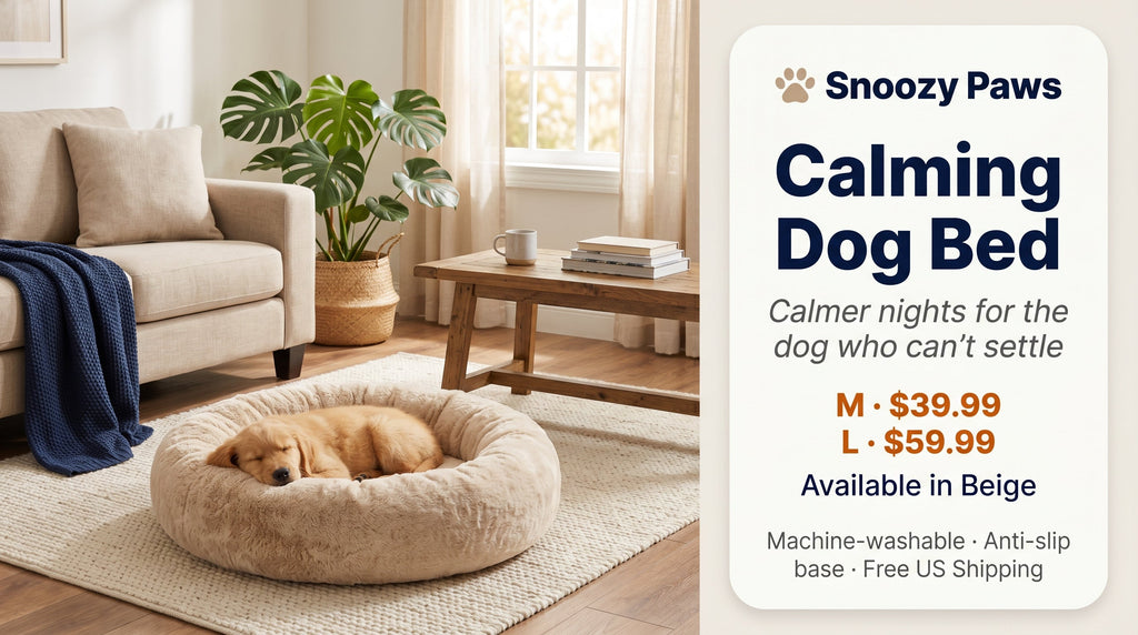 Snoozy Paws Calming Dog Bed — Beige — M $39.99 L $59.99