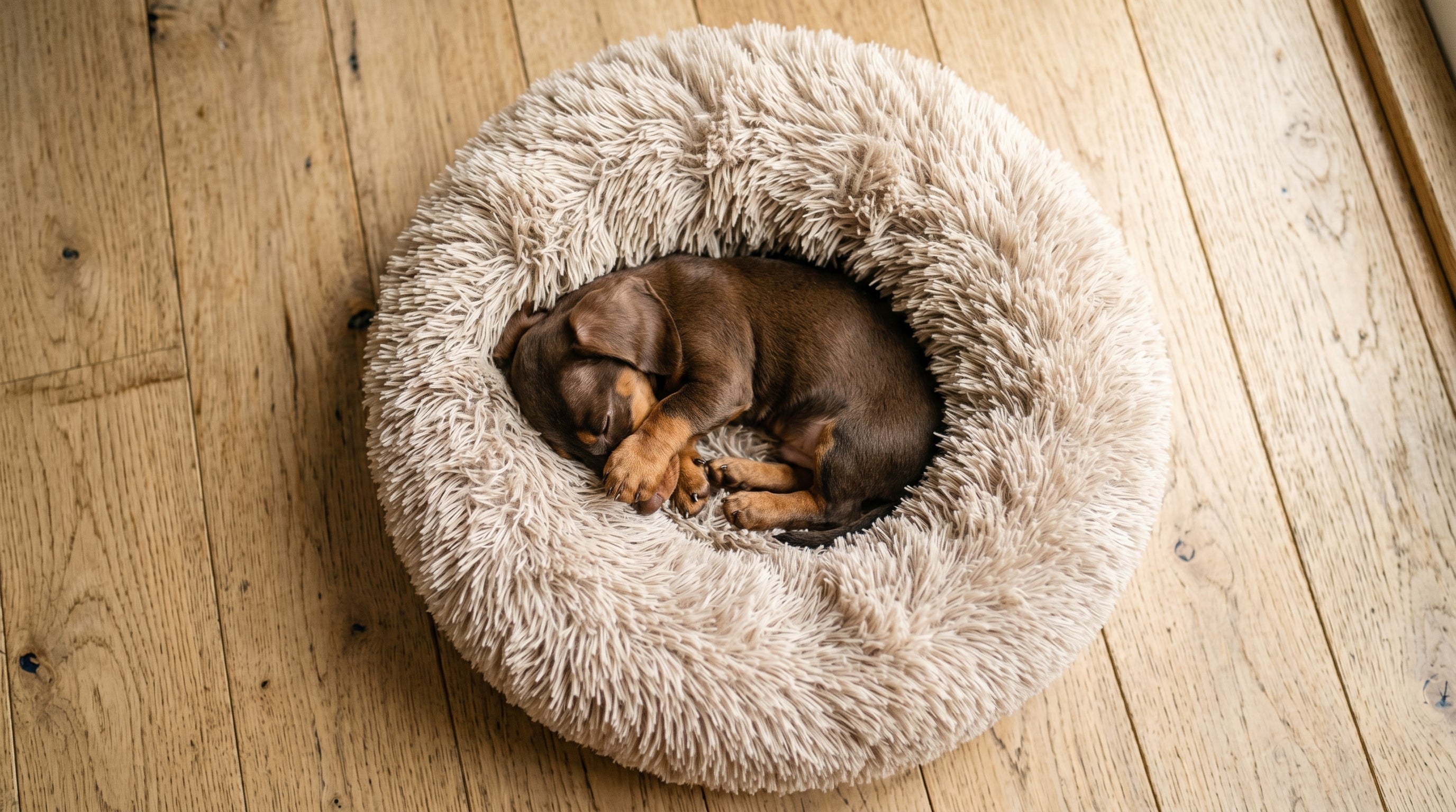 Dachshund durmiendo en cama beige Snoozy Paws