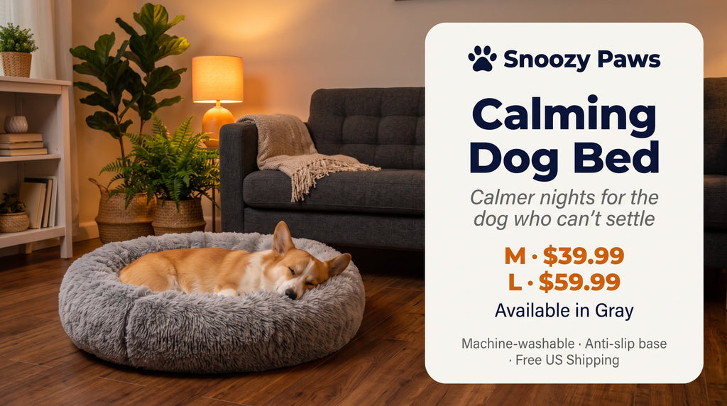 Snoozy Paws Calming Dog Bed — Gray — M $39.99 L $59.99